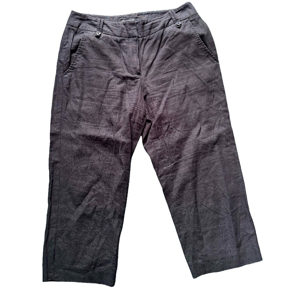 Larry Levine Linen Capri Pants Size 8 Charcoal Cropped Straight Leg Quiet Luxury